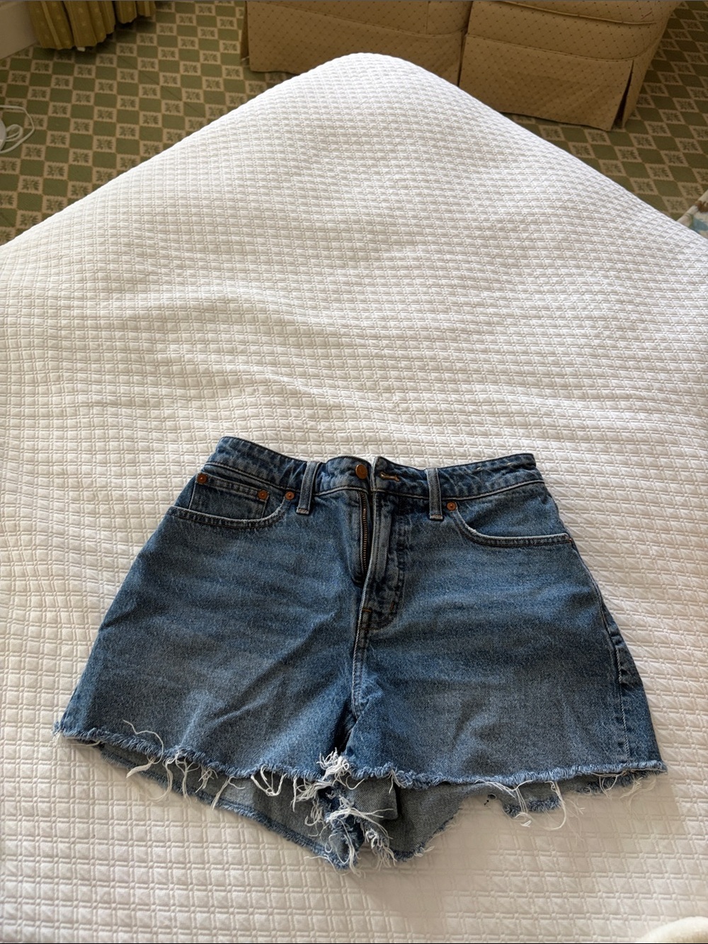 Madewell Dark Blue High-Rise Distressed Denim Cutoff Shorts